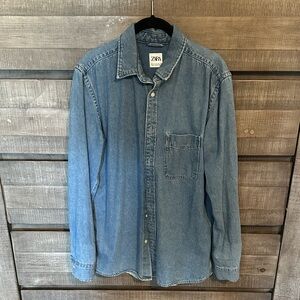 Zara Denim Button-Up Shirt Sz Medium